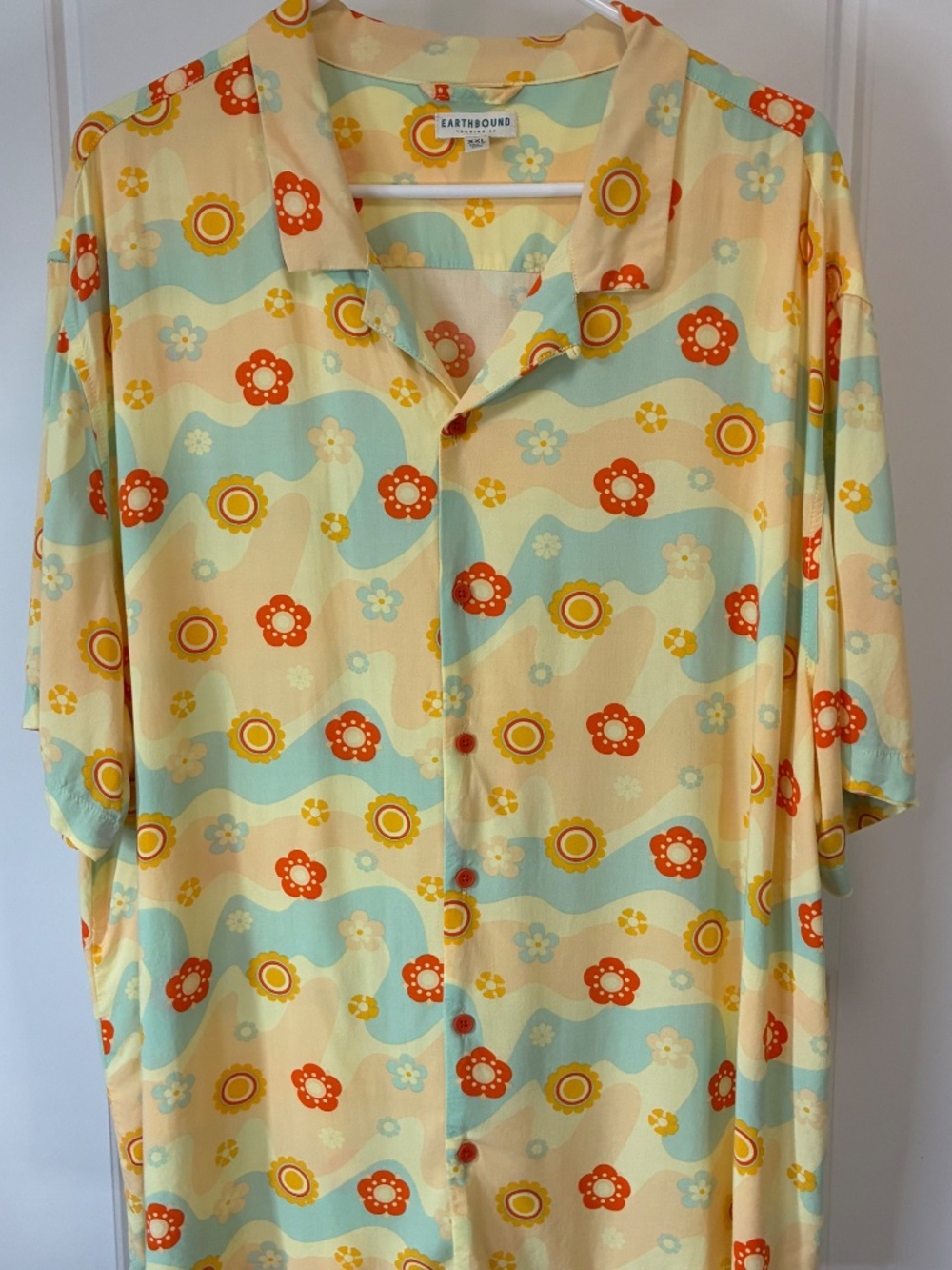 Earthbound Retro Shirt Floral Short Sleeve Button Down Yellow Multicolor XXL